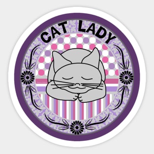 Cat Lady Pink Pattern Oval Sticker